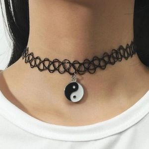 ☯️Yin & Yang charm black stretchy choker